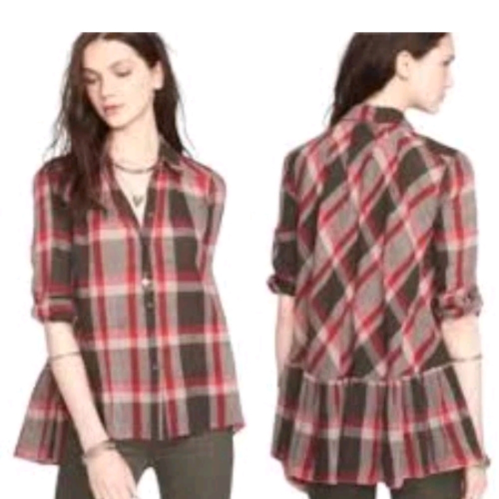 Free People Plaid Button-Up Flannel Women's Top Size XS Super Cute Fall Look